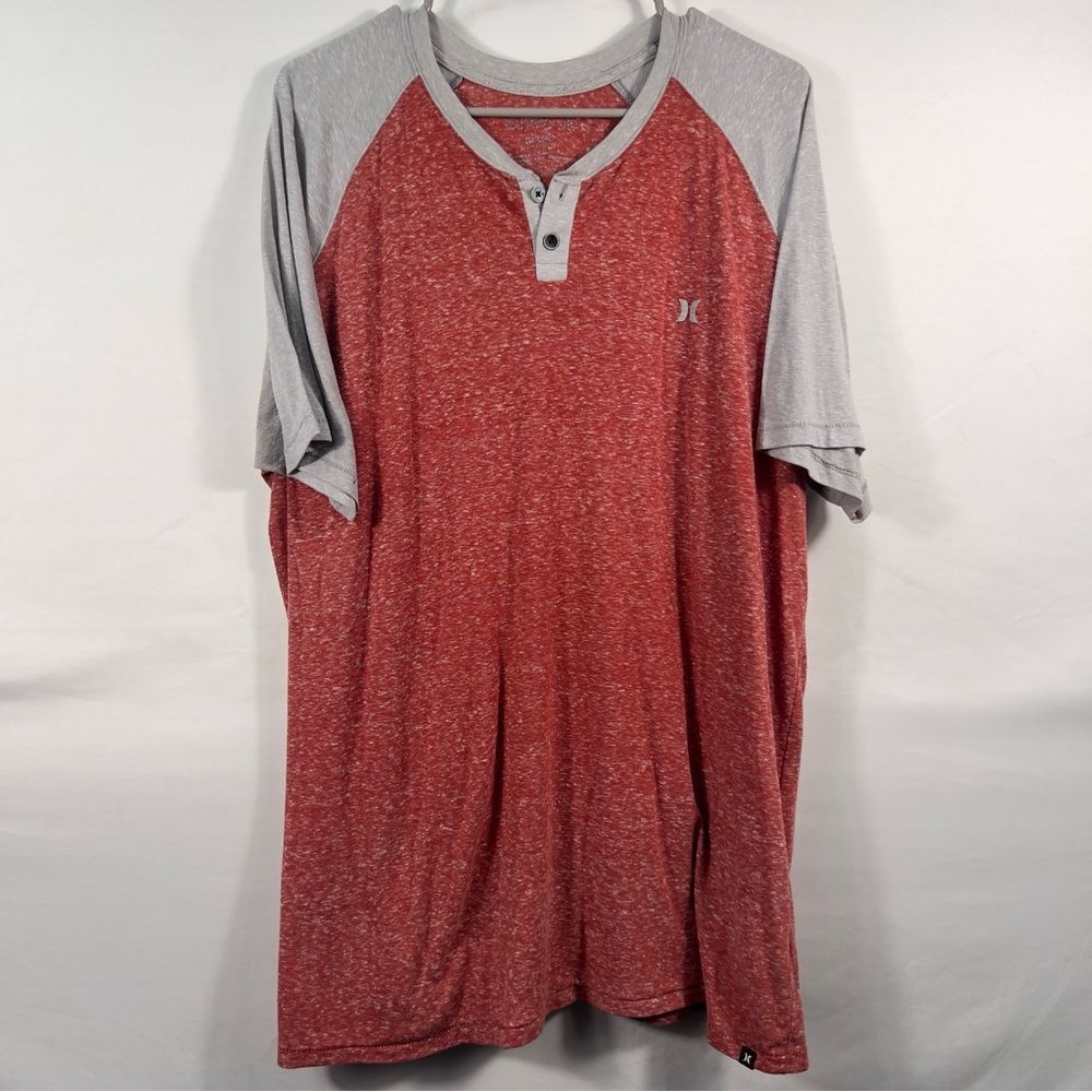 Hurley Salmon and Gray Short Sleeve Henley 0719